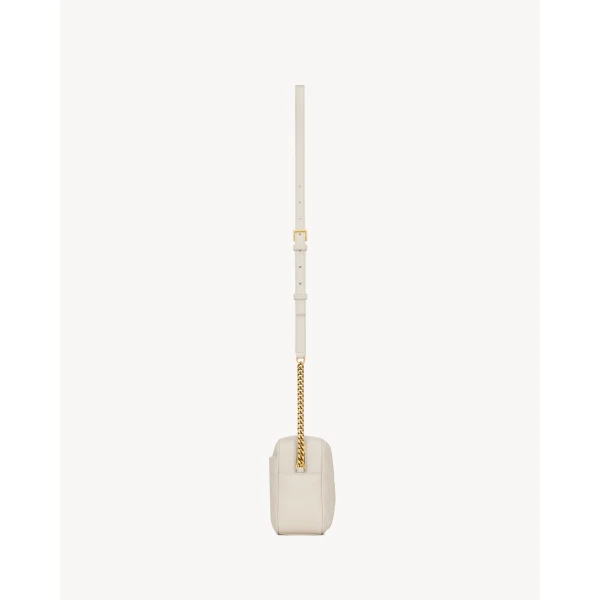 White Saint Laurent Loulou Camera Bag in Matelassé Lambskin, White, view 3 | Shoulder & Crossbody Bags
