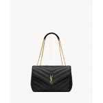 Black Saint Laurent Loulou Large in Matelassé Lambskin, Black | Shoulder & Crossbody Bags