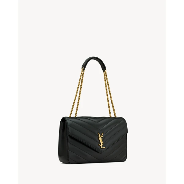 Black Saint Laurent Loulou Large in Matelassé Lambskin, Black, view 5 | Shoulder & Crossbody Bags