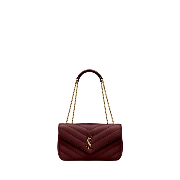 Red Saint Laurent Loulou Medium in Matelassé Lambskin, Rouge Cabernet | Shoulder & Crossbody Bags
