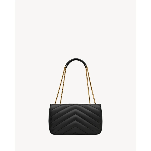 Black Saint Laurent Loulou Medium in Matelassé Lambskin, Black, view 3 | Shoulder & Crossbody Bags