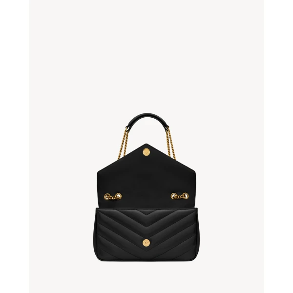 Black Saint Laurent Loulou Medium in Matelassé Lambskin, Black, view 5 | Shoulder & Crossbody Bags