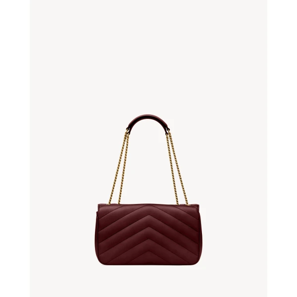 Red Saint Laurent Loulou Medium in Matelassé Lambskin, Rouge Cabernet, view 3 | Shoulder & Crossbody Bags