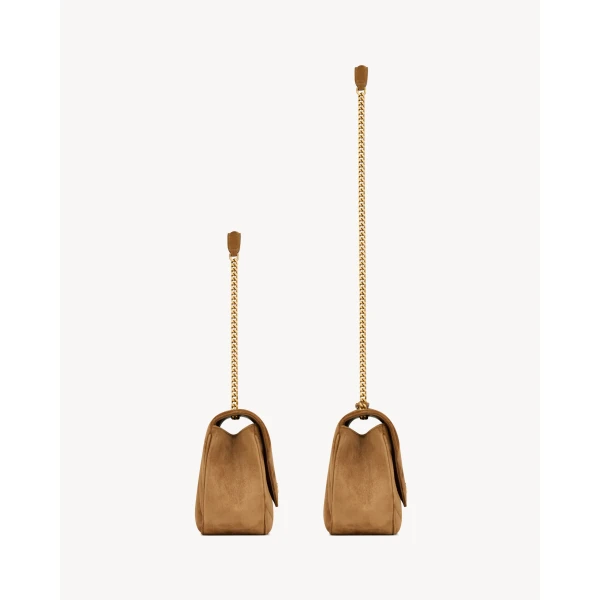 Brown Saint Laurent Loulou Medium in Matelassé Suede, Caramel Cognac, view 4 | Shoulder & Crossbody Bags