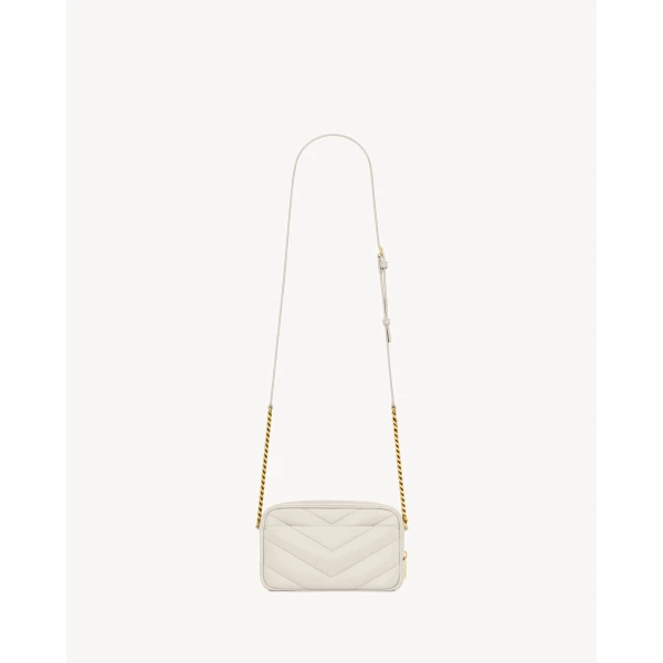 Ivory Saint Laurent Loulou Mini Camera Bag in Lambskin, White, view 2 | Mini Bags