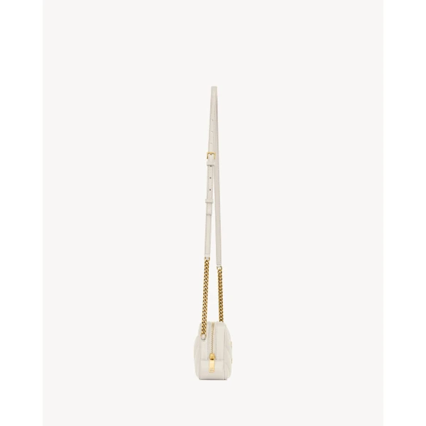 Ivory Saint Laurent Loulou Mini Camera Bag in Lambskin, White, view 3 | Mini Bags