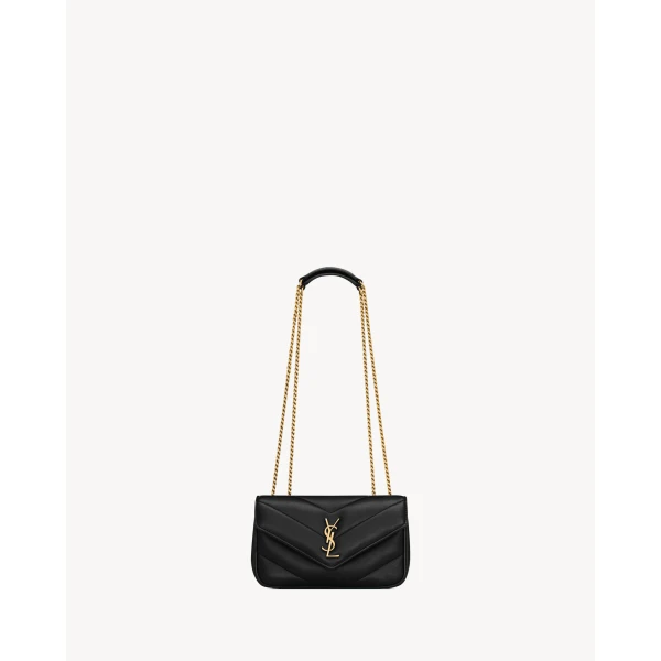 Black Saint Laurent Loulou Mini in Lambskin, Black, view 3 | Mini Bags