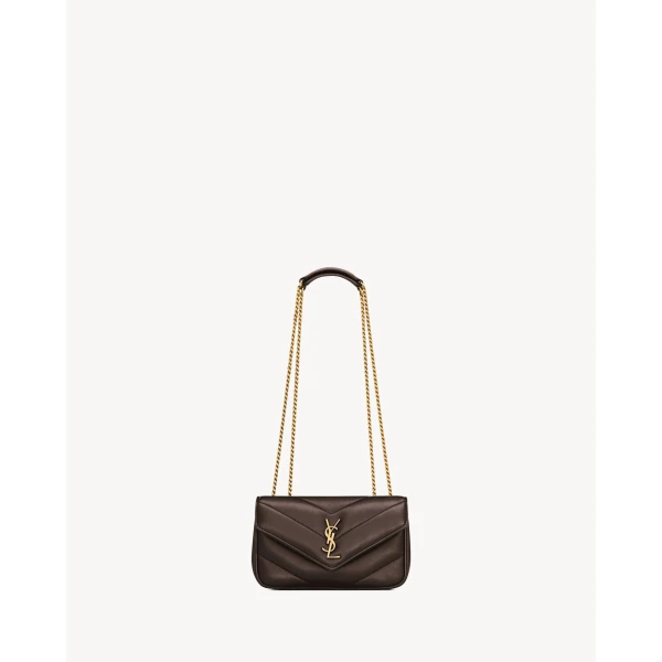 Brown Saint Laurent Loulou Mini in Lambskin, Deep Hickory, view 2 | Mini Bags