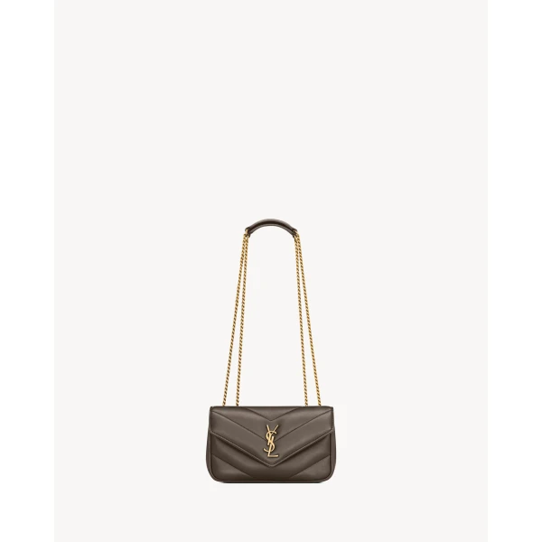 Green Saint Laurent Loulou Mini in Lambskin, Light Musk, view 2 | Mini Bags