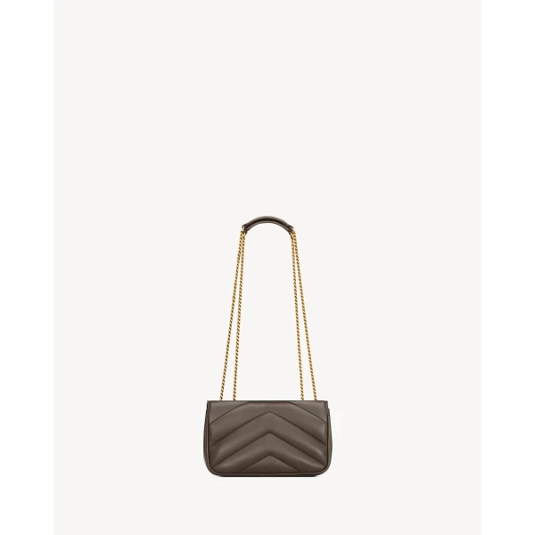 Green Saint Laurent Loulou Mini in Lambskin, Light Musk, view 3 | Mini Bags