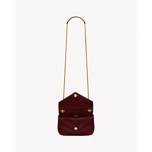 Red Saint Laurent Loulou Mini in Lambskin, Rouge Cabernet, view 5 | Mini Bags