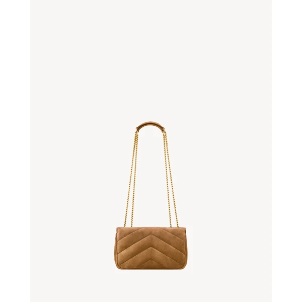 Orange Saint Laurent Loulou Mini in Suede, Caramel Cognac, view 3 | Mini Bags