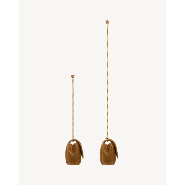 Orange Saint Laurent Loulou Mini in Suede, Caramel Cognac, view 4 | Mini Bags