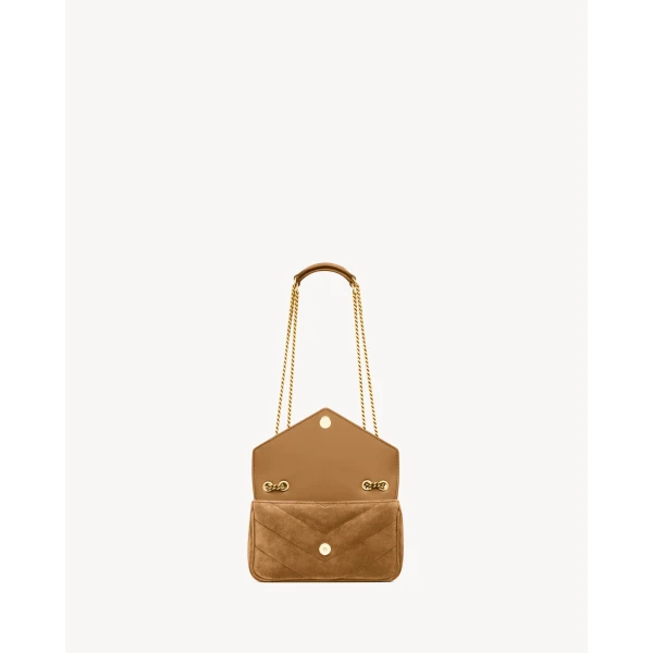 Orange Saint Laurent Loulou Mini in Suede, Caramel Cognac, view 5 | Mini Bags