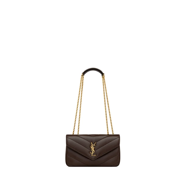 Brown Saint Laurent Loulou Small in Matelassé Lambskin, Deep Hickory | Shoulder & Crossbody Bags