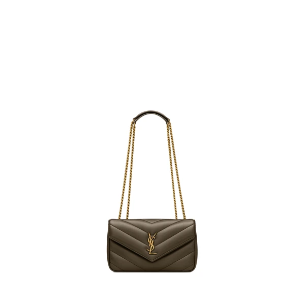 Green Saint Laurent Loulou Small in Matelassé Lambskin, Light Musk | Shoulder & Crossbody Bags