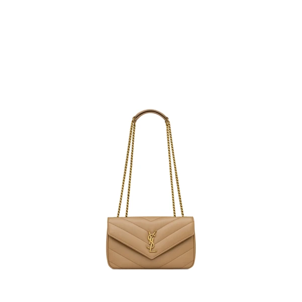 Beige Saint Laurent Loulou Small in Matelassé Lambskin, Natural Tan | Shoulder & Crossbody Bags