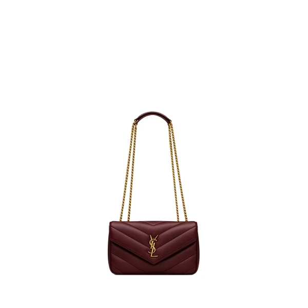 Red Saint Laurent Loulou Small in Matelassé Lambskin, Rouge Cabernet | Shoulder & Crossbody Bags