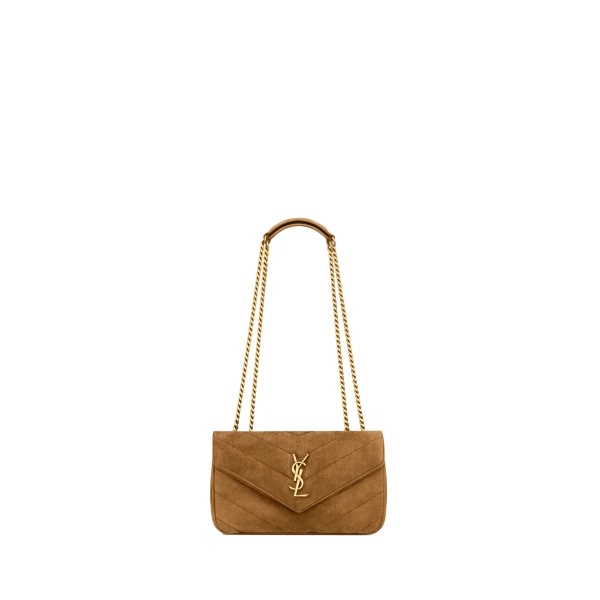 Brown Saint Laurent Loulou Small in Matelassé Suede, Caramel Cognac | Shoulder & Crossbody Bags