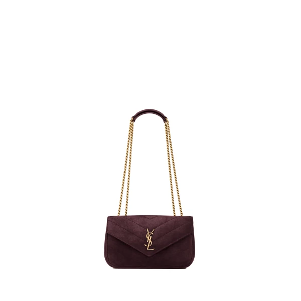 Red Saint Laurent Loulou Small in Matelassé Suede, Smoky Burgundy | Shoulder & Crossbody Bags