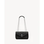 Black Saint Laurent Loulou Small in Matelassé Lambskin, Black, Fall Winter 2026 | Shoulder & Crossbody Bags