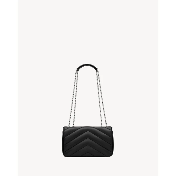 Black Saint Laurent Loulou Small in Matelassé Lambskin, Black, Fall Winter 2026, view 3 | Shoulder & Crossbody Bags