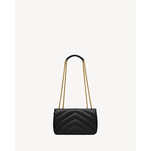 Black Saint Laurent Loulou Small in Matelassé Lambskin, Black, Spring Summer 2026, view 3 | Shoulder & Crossbody Bags