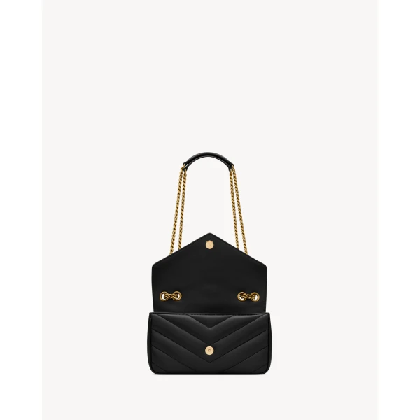 Black Saint Laurent Loulou Small in Matelassé Lambskin, Black, Spring Summer 2026, view 5 | Shoulder & Crossbody Bags