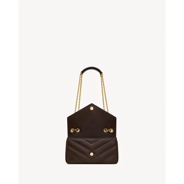 Brown Saint Laurent Loulou Small in Matelassé Lambskin, Deep Hickory, view 5 | Shoulder & Crossbody Bags