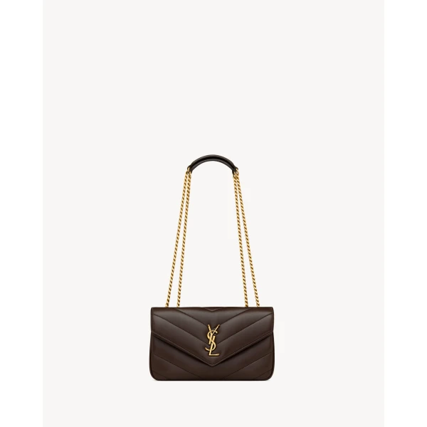 Loulou Small in Matelassé Lambskin, Deep Hickory
