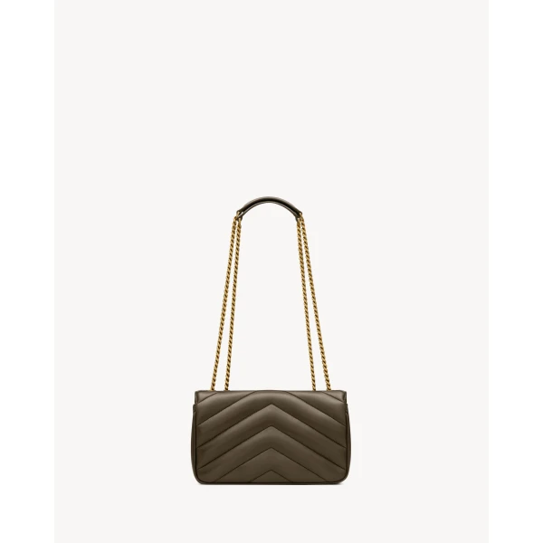 Green Saint Laurent Loulou Small in Matelassé Lambskin, Light Musk, view 2 | Shoulder & Crossbody Bags