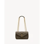 Green Saint Laurent Loulou Small in Matelassé Lambskin, Light Musk | Shoulder & Crossbody Bags