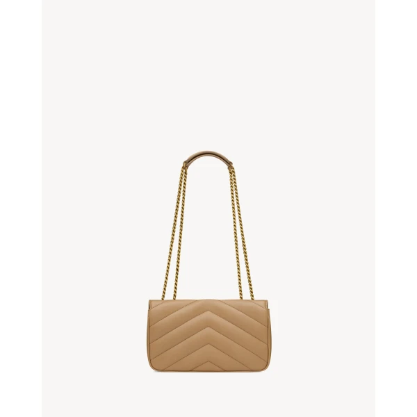 Beige Saint Laurent Loulou Small in Matelassé Lambskin, Natural Tan, view 3 | Shoulder & Crossbody Bags