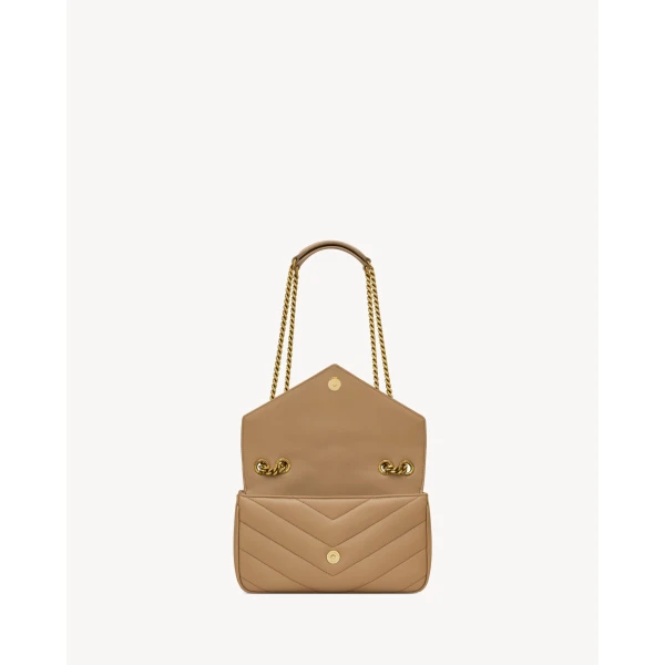 Beige Saint Laurent Loulou Small in Matelassé Lambskin, Natural Tan, view 5 | Shoulder & Crossbody Bags