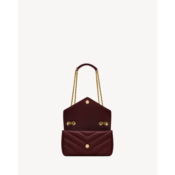 Red Saint Laurent Loulou Small in Matelassé Lambskin, Rouge Cabernet, view 5 | Shoulder & Crossbody Bags