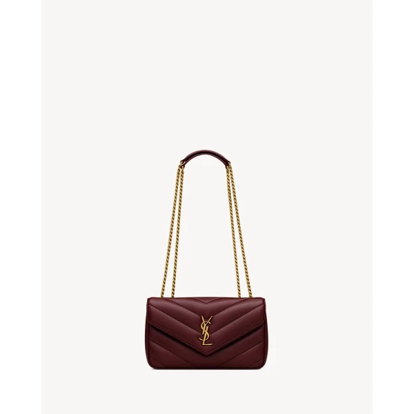 Red Saint Laurent Loulou Small in Matelassé Lambskin, Rouge Cabernet | Shoulder & Crossbody Bags
