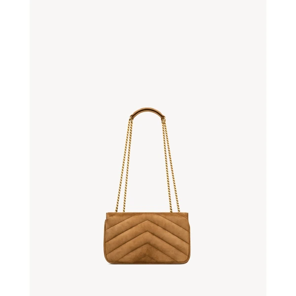 Brown Saint Laurent Loulou Small in Matelassé Suede, Caramel Cognac, view 2 | Shoulder & Crossbody Bags