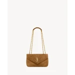 Brown Saint Laurent Loulou Small in Matelassé Suede, Caramel Cognac | Shoulder & Crossbody Bags