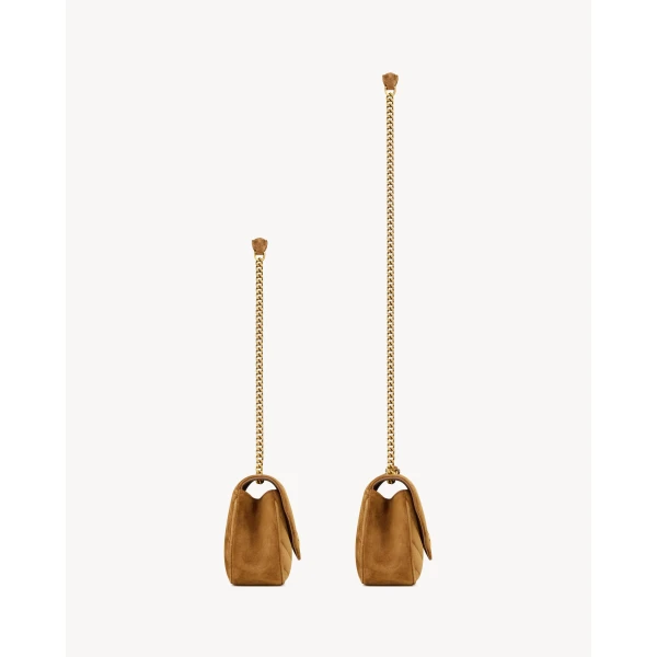 Brown Saint Laurent Loulou Small in Matelassé Suede, Caramel Cognac, view 3 | Shoulder & Crossbody Bags