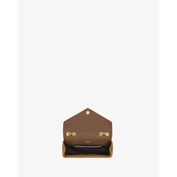 Brown Saint Laurent Loulou Small in Matelassé Suede, Caramel Cognac, view 5 | Shoulder & Crossbody Bags