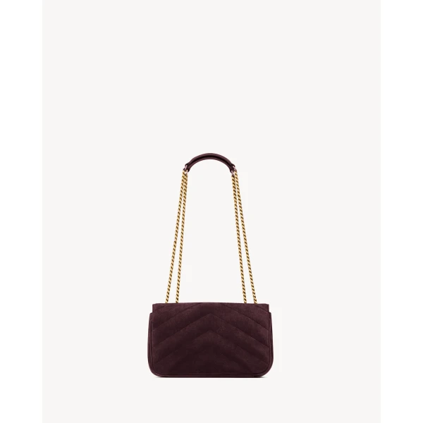 Red Saint Laurent Loulou Small in Matelassé Suede, Smoky Burgundy, view 3 | Shoulder & Crossbody Bags
