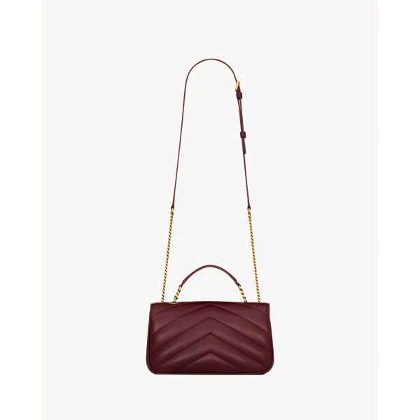 Red Saint Laurent Loulou Top-Handle in Matelassé Lambskin, Rouge Cabernet, view 2 | Shoulder & Crossbody Bags