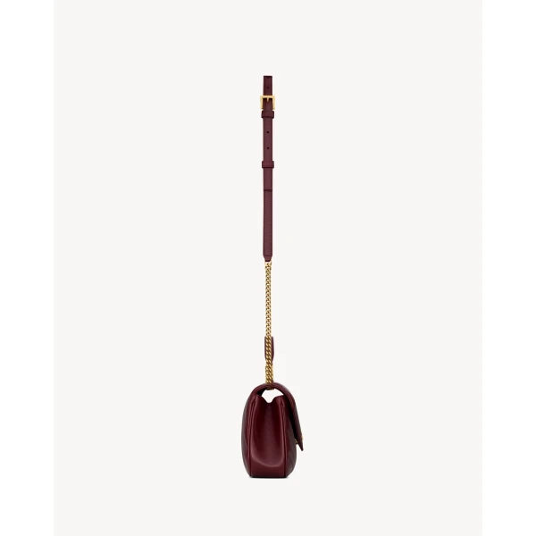 Red Saint Laurent Loulou Top-Handle in Matelassé Lambskin, Rouge Cabernet, view 3 | Shoulder & Crossbody Bags