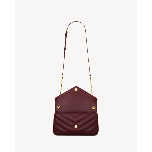 Red Saint Laurent Loulou Top-Handle in Matelassé Lambskin, Rouge Cabernet, view 4 | Shoulder & Crossbody Bags