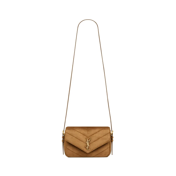 Brown Saint Laurent Loulou Toy Crossbody in Matelassé Suede | Shoulder & Crossbody Bags