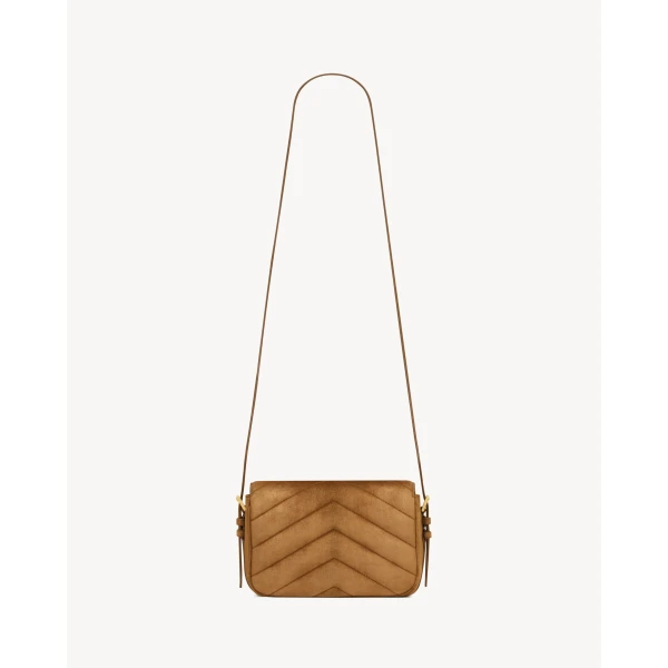 Brown Saint Laurent Loulou Toy Crossbody in Matelassé Suede, view 2 | Shoulder & Crossbody Bags