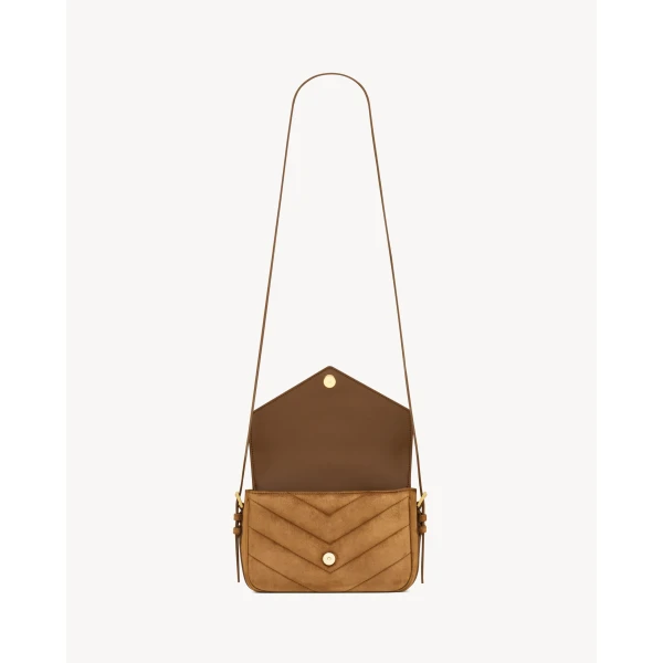 Brown Saint Laurent Loulou Toy Crossbody in Matelassé Suede, view 4 | Shoulder & Crossbody Bags