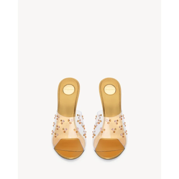 Multicolour Saint Laurent Mae Mules in Tpu and Crystals, view 2 | Mules