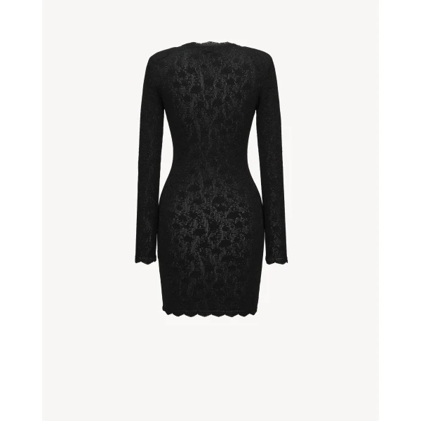 Black Saint Laurent Mini Dress in Floral Mesh Knit, view 3 | Mini Dresses
