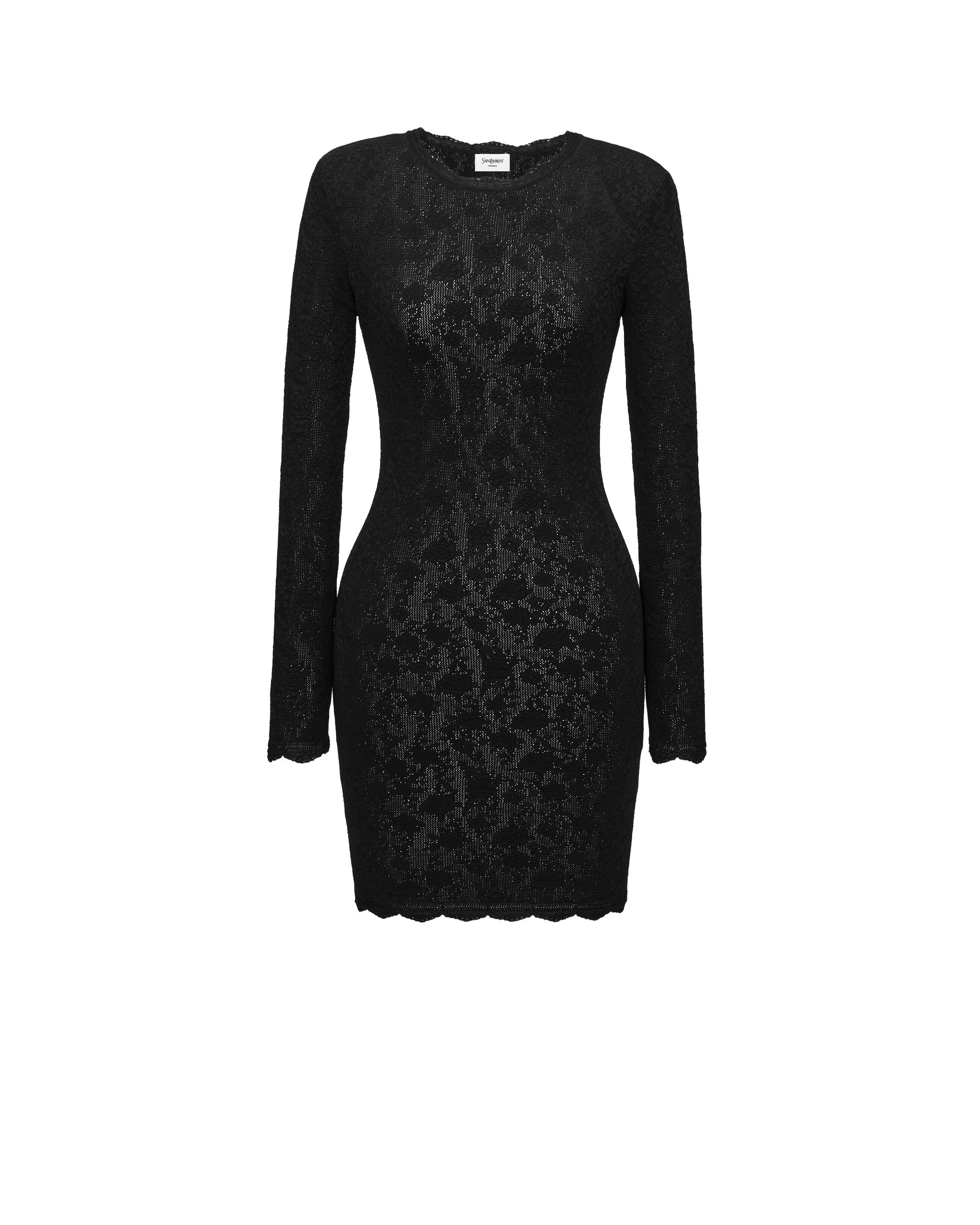 Saint Laurent Mini Dress in Floral Mesh Knit Black Saint Laurent Mini Dress in Floral Mesh Knit | Mini Dresses